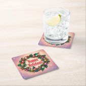 Prettige feestdagen Krans Kleurrijke Kerstsneeuw Kartonnen Onderzetters (Insitu)