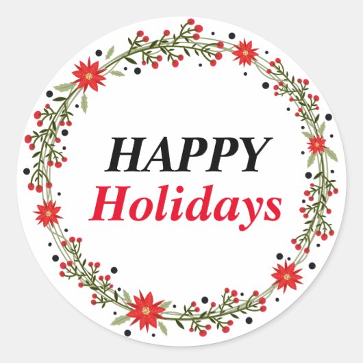 Prettige feestdagen Krans met bloemen Kerstmis Ronde Sticker (Voorkant)