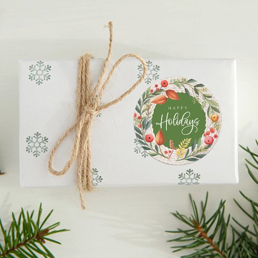 Prettige feestdagen Krans Waterverf Ronde Sticker