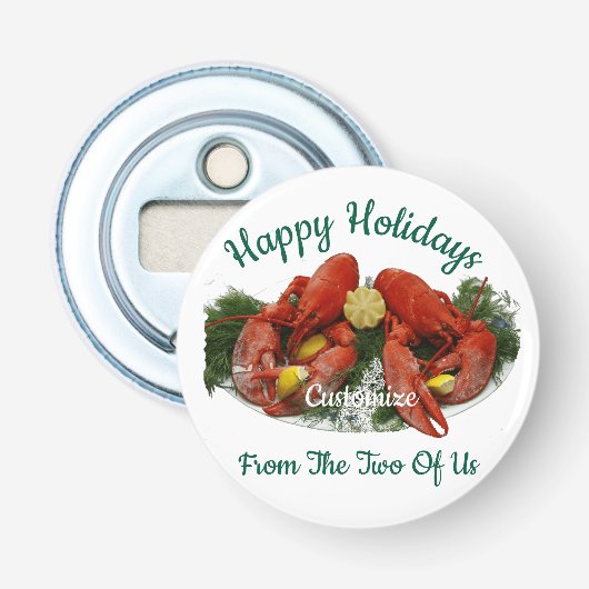Prettige feestdagen Kreeft Dinner Thunder_Cove Button Flesopener (Voorkant)