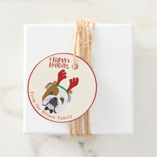 prettige feestdagen - Kute English Bulldog Kerstmi Bedankjes Labels (In situ)