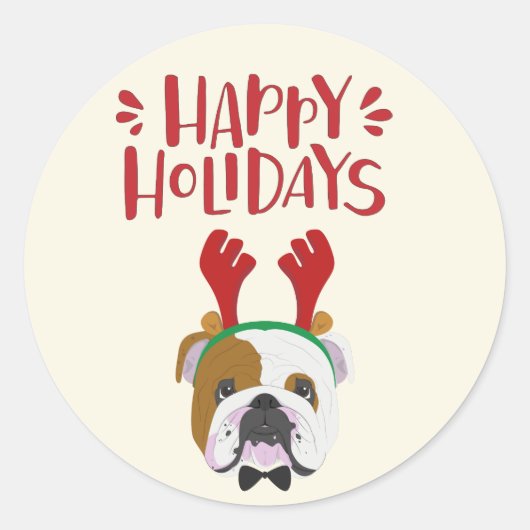 prettige feestdagen - Kute English Bulldog Kerstmi Ronde Sticker (Voorkant)