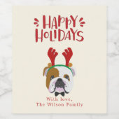 prettige feestdagen - Kute English Bulldog Kerstmi Wijn Etiket (Enkel label)