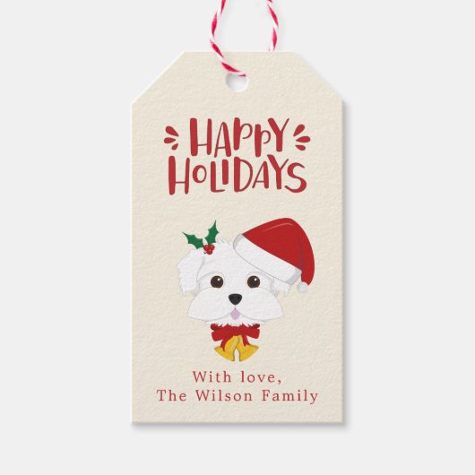 prettige feestdagen - Kute Maltese hond Kerstmis Cadeaulabel (Voorkant)