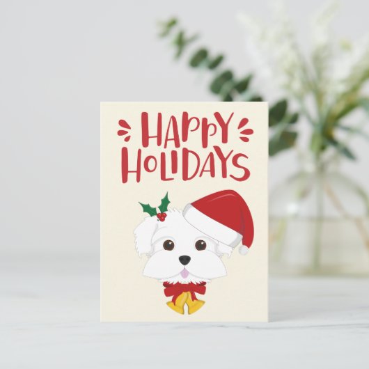 prettige feestdagen - Kute Maltese kerst Briefkaart (Staand voorkant)