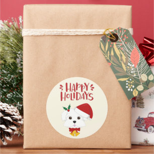 prettige feestdagen - Kute Maltese kerst Ronde Sticker
