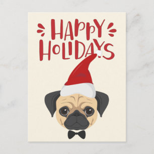 prettige feestdagen - Kute Pug Kerstmis Briefkaart