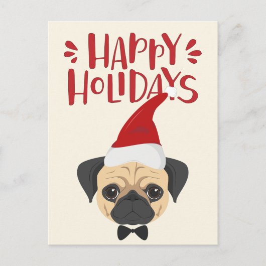prettige feestdagen - Kute Pug Kerstmis Briefkaart (Voorkant)