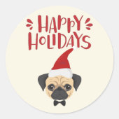 prettige feestdagen - Kute Pug Kerstmis Ronde Sticker (Voorkant)