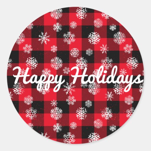 prettige feestdagen l Snowflakes Red Buffalo Plays Ronde Sticker (Voorkant)