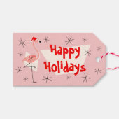 Prettige feestdagen label Flamingo Santa Pink Cadeaulabel (Voorkant (Horizontaal))
