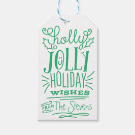 Prettige feestdagen Label Holly Jolly Cadeaulabel