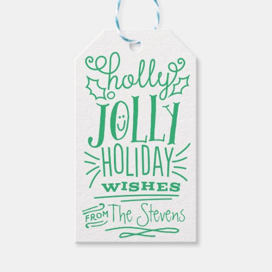Prettige feestdagen Label Holly Jolly Cadeaulabel (Voorkant)