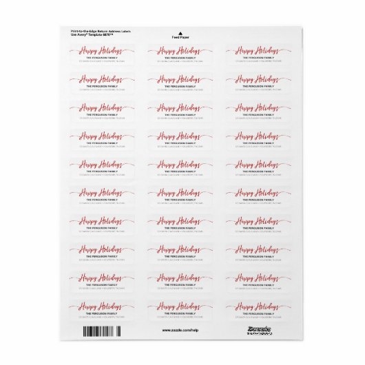 prettige feestdagen label Rood script retouradres (Full Sheet)