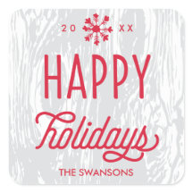 Prettige feestdagen Label Sticker Retro Woodgrain