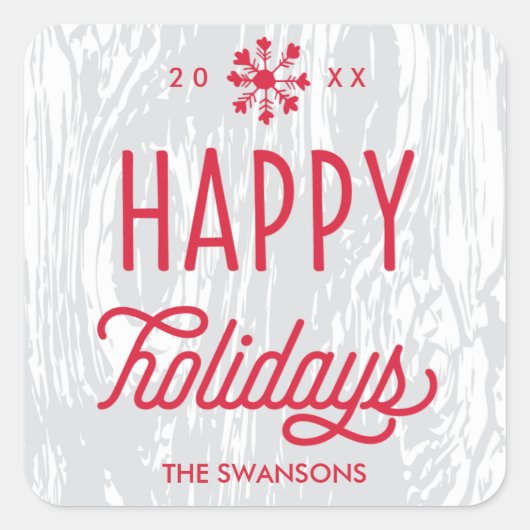 Prettige feestdagen Label Sticker Retro Woodgrain (Voorkant)