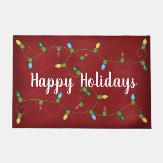 prettige feestdagen lampje op rode deurmat (Voorkant)