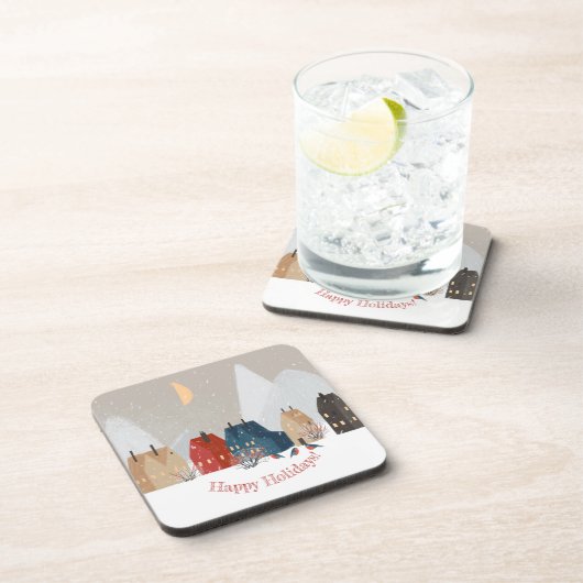 prettige feestdagen Land Primitief dorp Winter Bier Onderzetter (Rechterzijde)