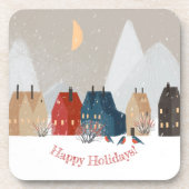 prettige feestdagen Land Primitief dorp Winter Bier Onderzetter (Voorkant)