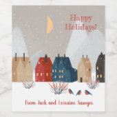 prettige feestdagen Land Primitief dorp Winter Wijn Etiket (Enkel label)