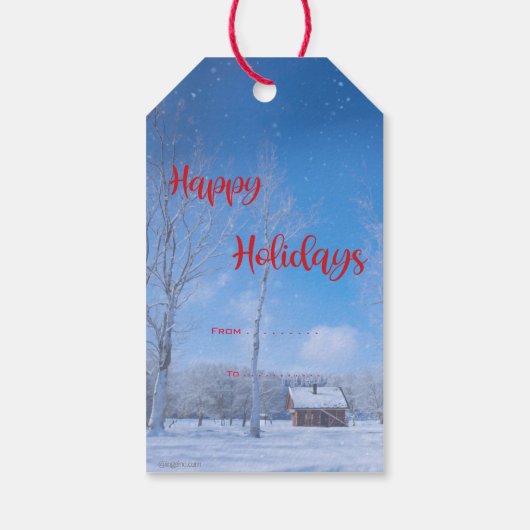 Prettige feestdagen Land Sneeuw Feestelijke Cadeau Cadeaulabel (Achterkant)