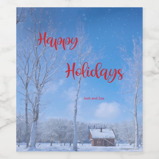 Prettige feestdagen Land Sneeuwhut Feestelijk Wijn Etiket (Enkel label)