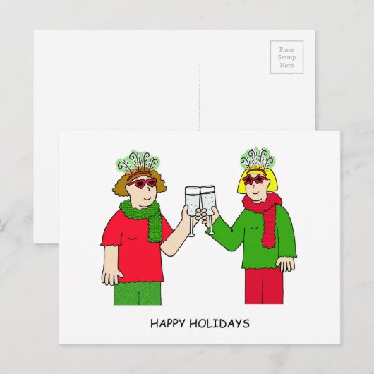 prettige feestdagen Lesbiennes paar in Funky Outfi (Voorkant / Achterkant)