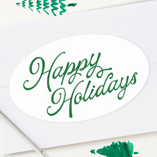 Prettige feestdagen · Lettering groen en wit Ovale Sticker