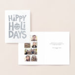 Prettige feestdagen leuke fotocollage gepersonalis folie kaarten<br><div class="desc">Met een leuke en funky handbeletterde behandeling is deze folie kaart ideaal voor het verzenden van familievakantiegroeten. De binnenkant is voorzien van spots voor zes foto's samen met een aangepaste boodschap.</div>