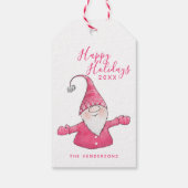 Prettige feestdagen Leuke Gnome Moderne Roze Kerst Cadeaulabel (Achterkant)