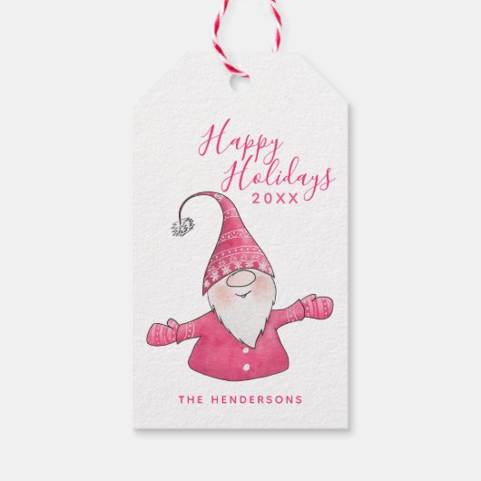 Prettige feestdagen Leuke Gnome Moderne Roze Kerst Cadeaulabel (Achterkant)