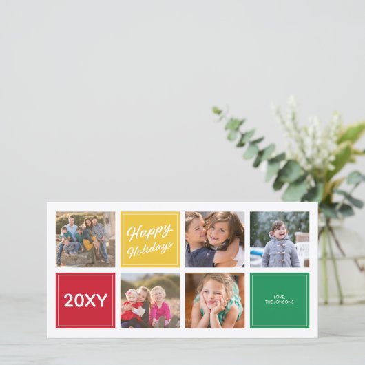 Prettige feestdagen Leuke kleurrijke 5 Collage Pho Feestdagenkaart (Staand voorkant)