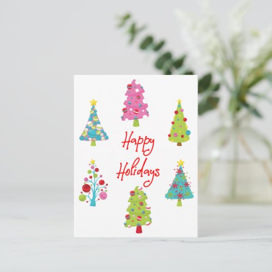 Prettige feestdagen Leuke kleurrijke kerstbomen Briefkaart (Staand voorkant)