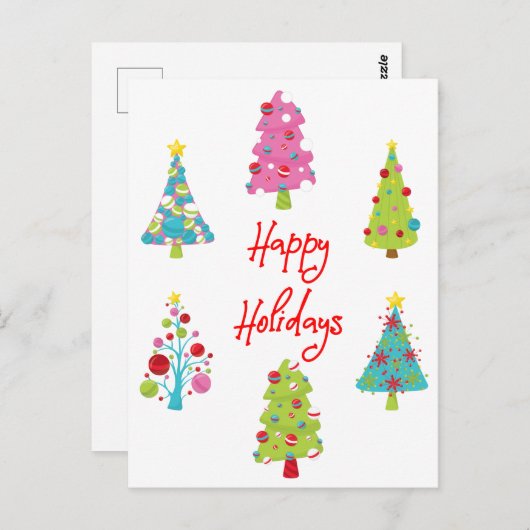 Prettige feestdagen Leuke kleurrijke kerstbomen Briefkaart (Voorkant / Achterkant)