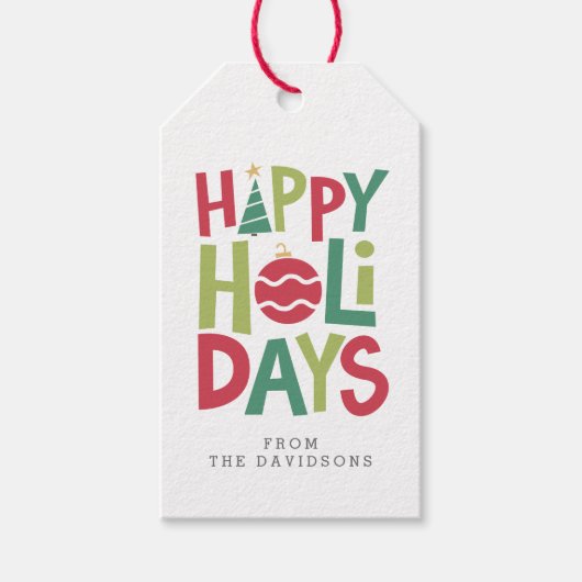 prettige feestdagen leuke, kleurrijke kerstmis cadeaulabel (Voorkant)