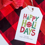 prettige feestdagen leuke, kleurrijke kerstmis cadeaulabel<br><div class="desc">Verstuur vrolijke wensen met dit kleurrijke label met leuke illustraties als onderdeel van het woord "prettige feestdagen". Dit speelse persoonlijke kerstcadeautje label heeft heldere poppen rood en groen en coördineert perfect met het Lea Delaveris Design collectie van een cadeauomslag,  kaarten en nog veel meer.</div>