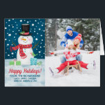 Prettige feestdagen Leuke Snowman Foto Kerst Kaart<br><div class="desc">Deel uw kerstgroeten met deze mooie kerstvakantie kaart. Het heeft een sneeuwpop op een besneeuwde nacht. Voeg een foto toe van uw familie. Perfect om naar je familie en vrienden te sturen voor de feestdagen. Ontworpen voor u door Blackberry Boulevard.</div>