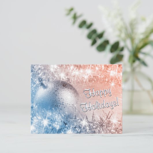 prettige feestdagen lichtblauw en koraalkerst briefkaart (Staand voorkant)