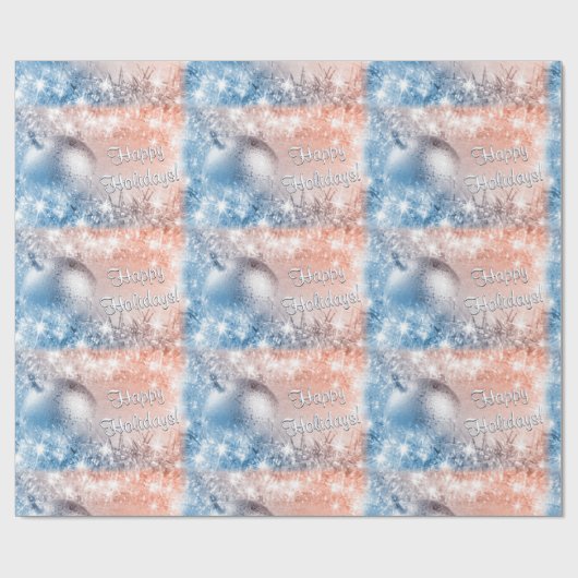 prettige feestdagen lichtblauw en koraalkerst cadeaupapier (Vlak)