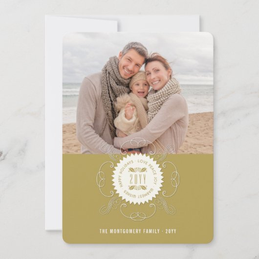 Prettige Feestdagen Liefde Vrede Vreugde Versierde Feestdagenkaart (Voorkant)