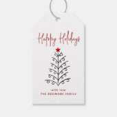 Prettige feestdagen Lijn Kunstboom Rood Cadeaulabel (Voorkant)