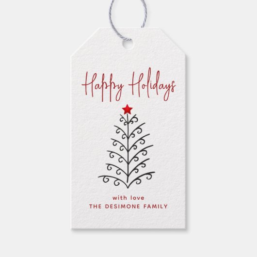 Prettige feestdagen Lijn Kunstboom Rood Cadeaulabel (Voorkant)
