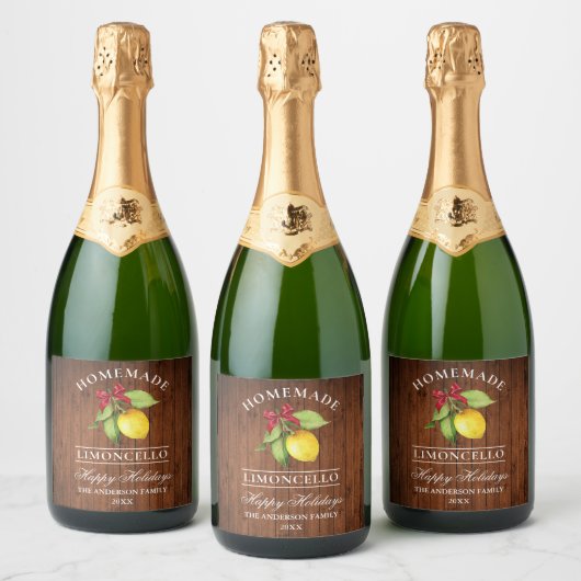 Prettige feestdagen Limoncello Wood Sparkling Wijnetiket (Flessen)