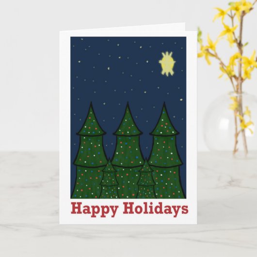 Prettige feestdagen Lit Fir Trees Kaart (Gele Bloem)