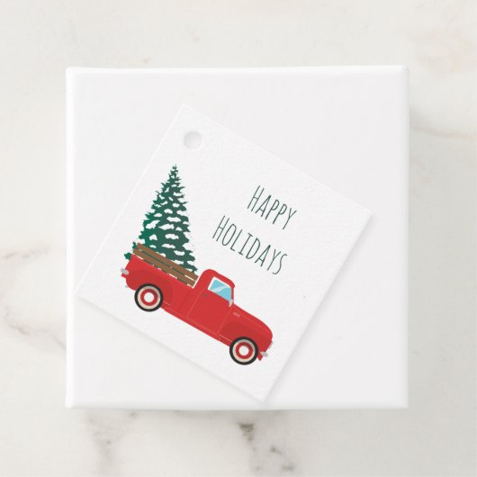 prettige feestdagen Little Pickup Truck-kerstboom Bedankjes Labels (In situ)