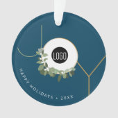 Prettige feestdagen Logo Blue JOY Wreath Ornament (voorkant)