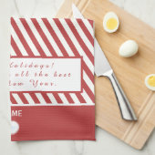 PRETTIGE FEESTDAGEN LOGO CANDY CANE ROOD EN WIT THEEDOEK (Quarter Fold)