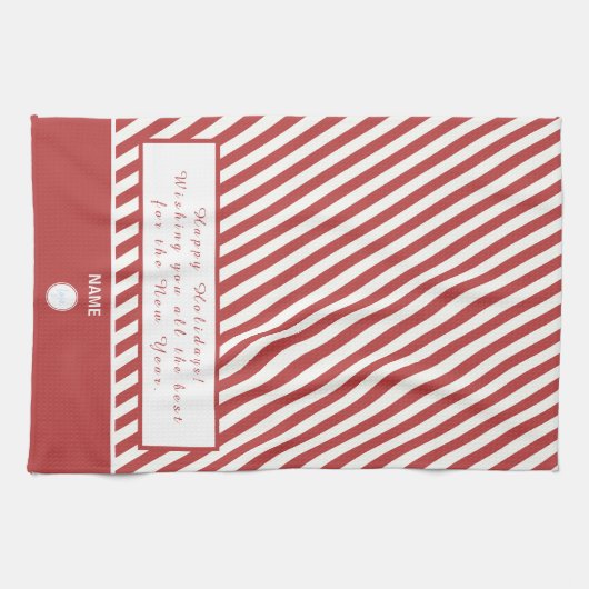 PRETTIGE FEESTDAGEN LOGO CANDY CANE ROOD EN WIT THEEDOEK (Horizontaal)