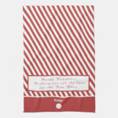 PRETTIGE FEESTDAGEN LOGO CANDY CANE ROOD EN WIT THEEDOEK (Verticaal)