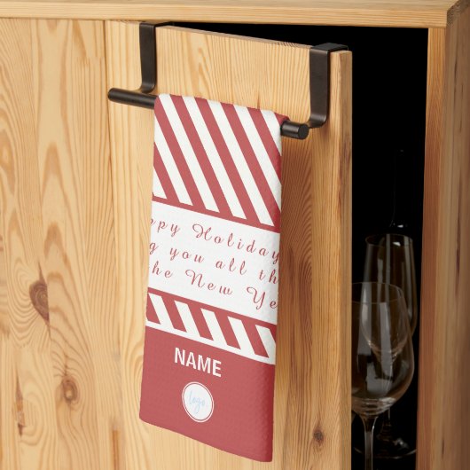 PRETTIGE FEESTDAGEN LOGO CANDY CANE ROOD EN WIT THEEDOEK (Derde Gevouwen)